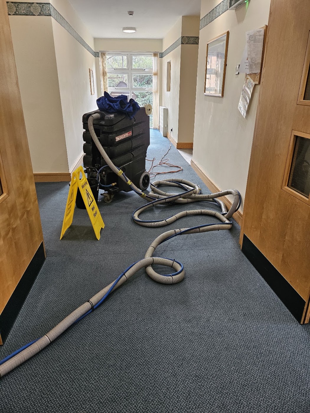Cleanways equipment set up in a commercial corridor